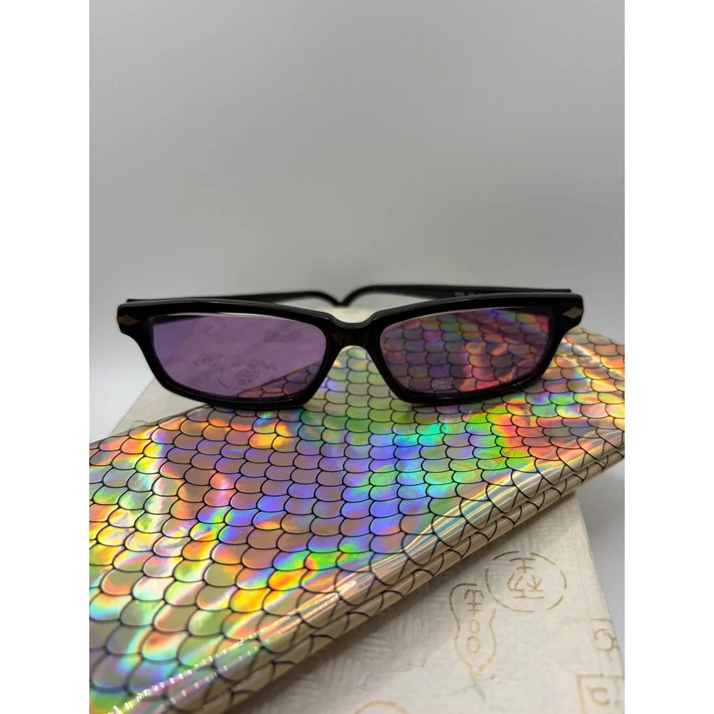 Steven Vaughn Riva Black Rectangular Sunglasses Purple Tinted Lens Y2K Vintage